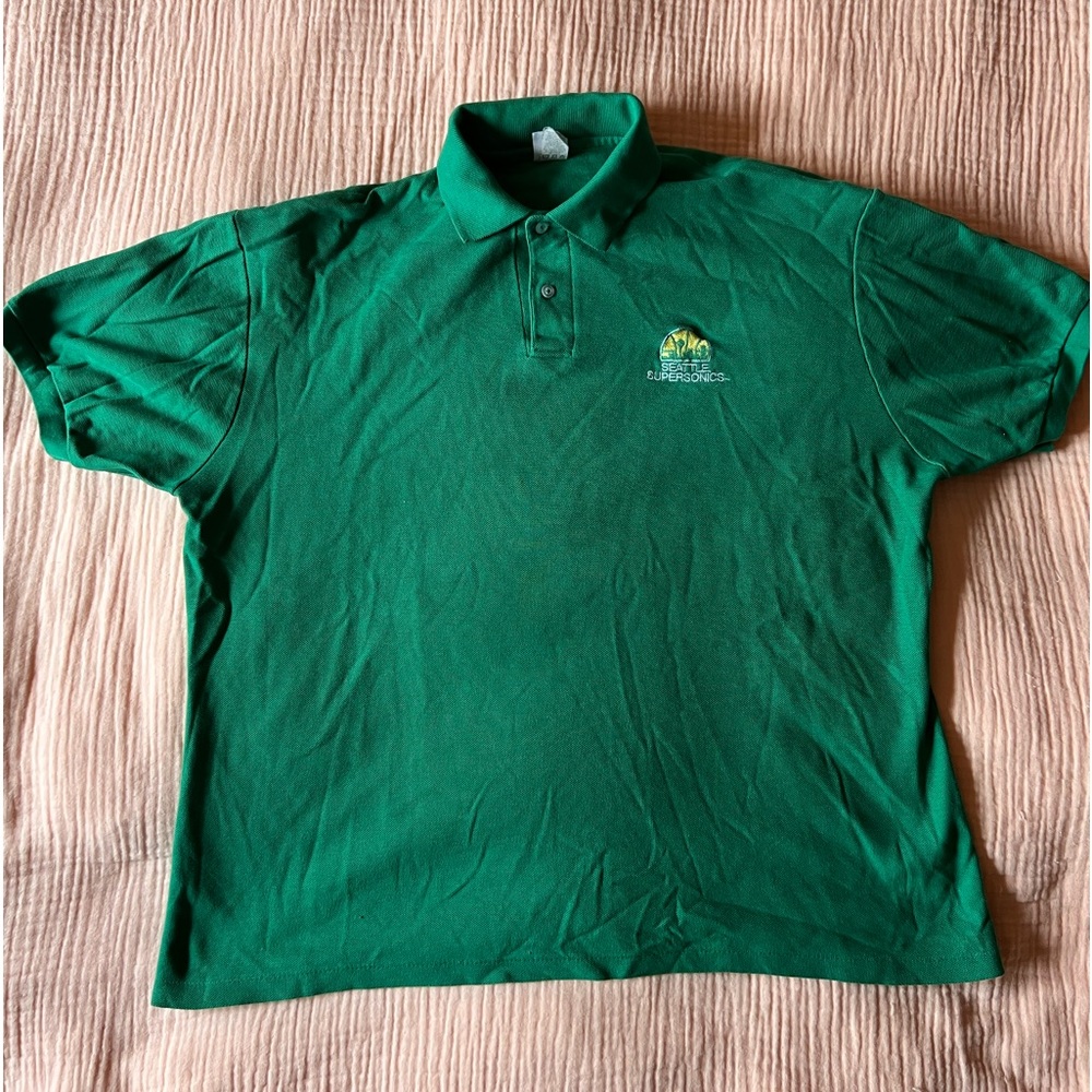 Seattle Supersonics Green Polo Shirt NBA Sonics Size XL Logo 7 Vintage Rare